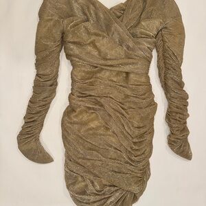 House of CB Metallic Gold Long Sleeve Dress